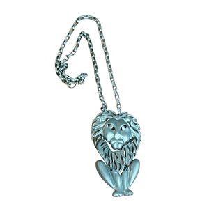 Vintage Pewter Articulated Lion Statement Pendant Necklace